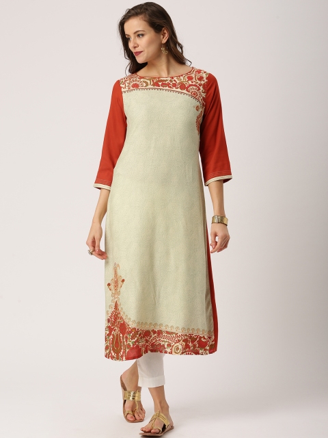

IMARA Women Beige Printed A-Line Kurta