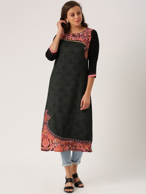 

IMARA Women Black Printed A-Line Kurta