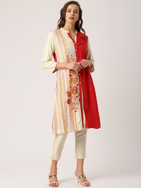 

IMARA Women Red & Beige Printed A-Line Kurta