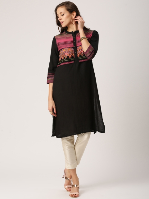 

IMARA Women Black Yoke Design A-Line Kurta