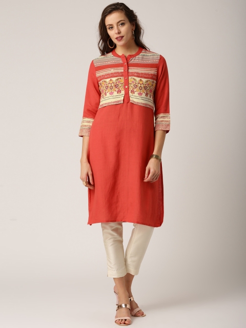 

IMARA Women Red Yoke Design A-Line Kurta