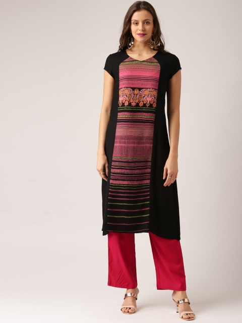 

IMARA Women Black & Pink Printed Kurta