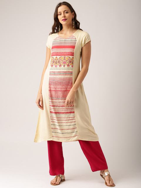 

IMARA Women Beige Printed Straight Kurta