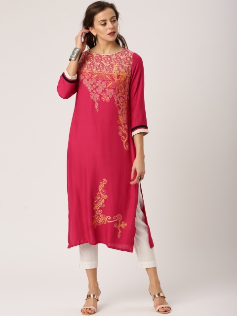 

IMARA Women Pink Printed Straight Kurta