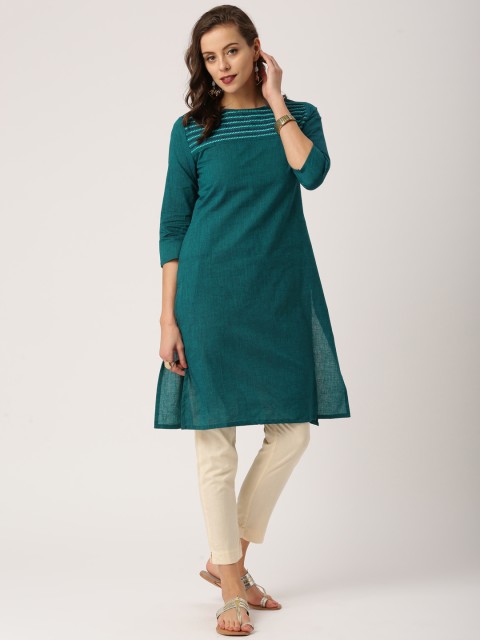 

IMARA Women Blue Yoke Design Straight Kurta