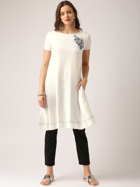 

IMARA Women Off-White Woven Design A-Line Kurta