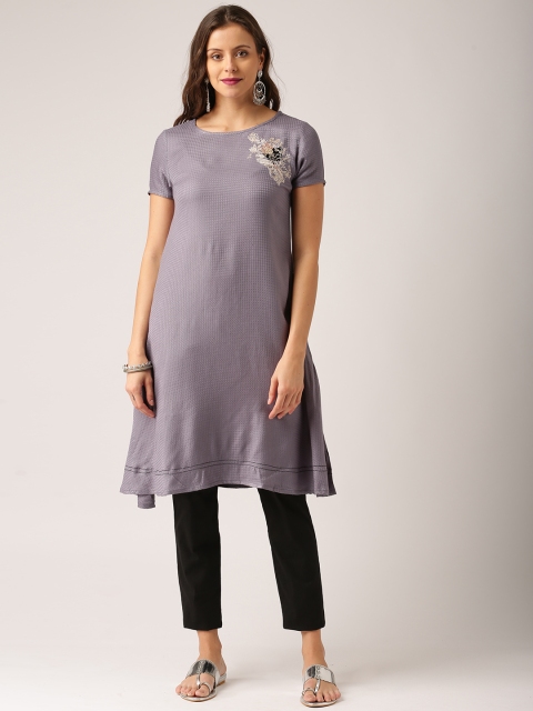 

IMARA Women Grey Woven Design A-Line Kurta