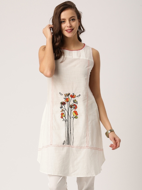 

IMARA Women White Embroidered A-Line Kurta
