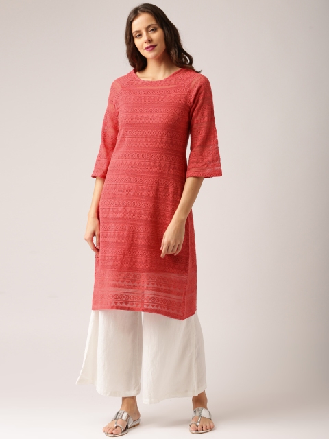 

IMARA Women Pink Woven Design A-Line Kurta