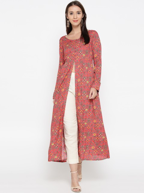 

IMARA Women Pink & Blue Printed A-Line Kurta