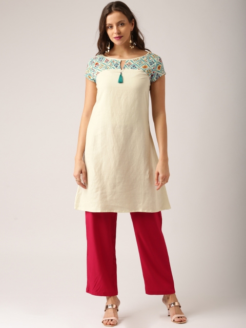 

IMARA Women Off-White Solid Kurta