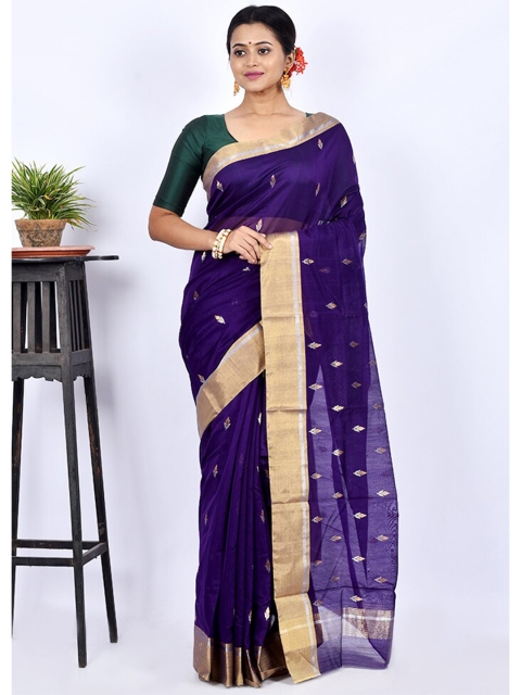 

AllSilks Purple & Gold-Toned Woven Design Zari Silk Blend Chanderi Saree