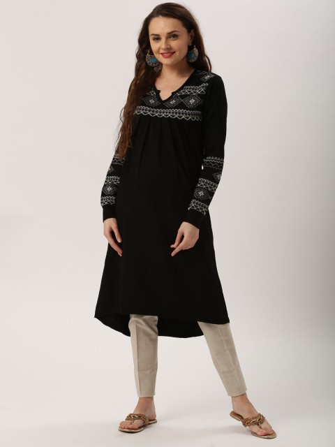 

IMARA Women Black & Grey Solid A-Line Kurta