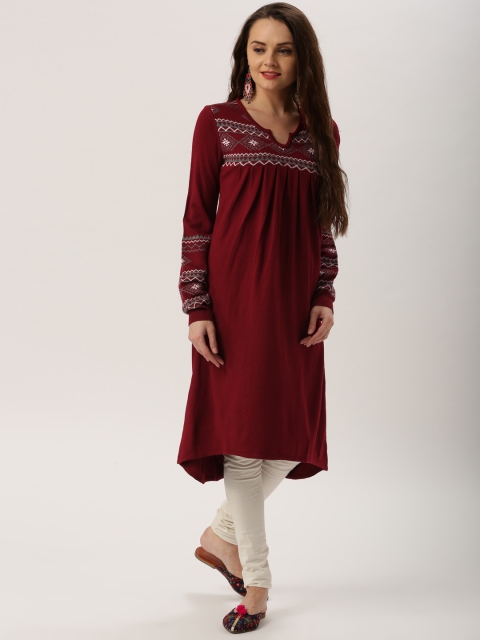 

IMARA Women Maroon Solid A-Line Kurta