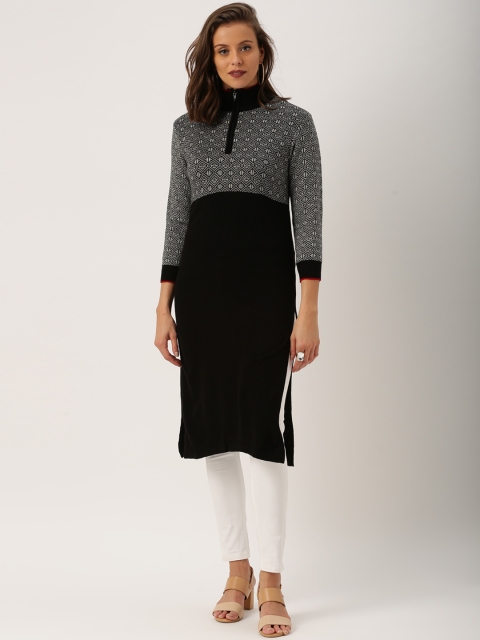 

IMARA Women Black Knitted Winter Kurta