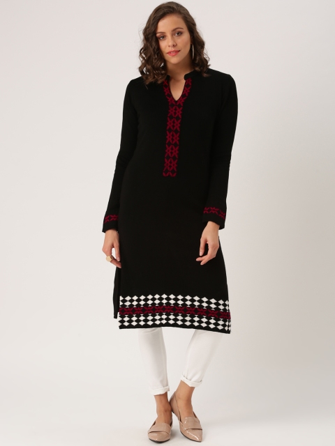 

IMARA Women Black Knitted Winter A-Line Kurta
