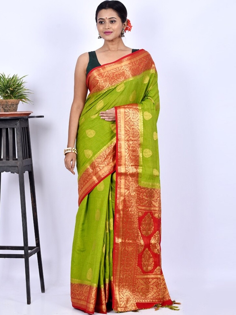 

AllSilks Green & Red Woven Design Zari Silk Blend Saree