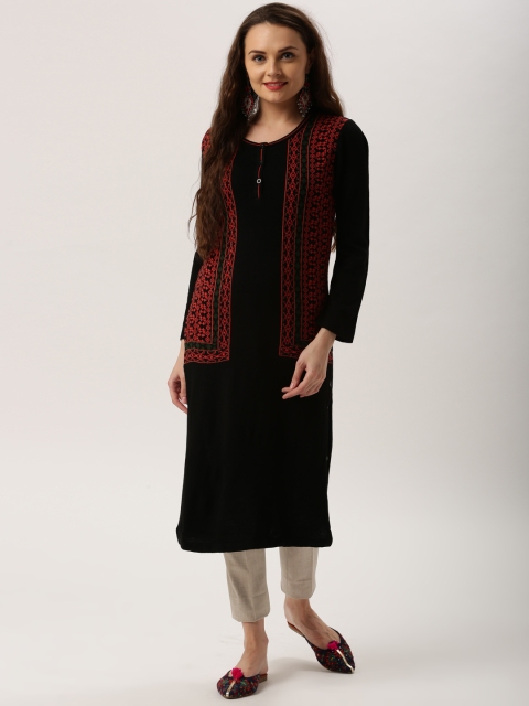 

IMARA Women Black Woven Design Straight Kurta