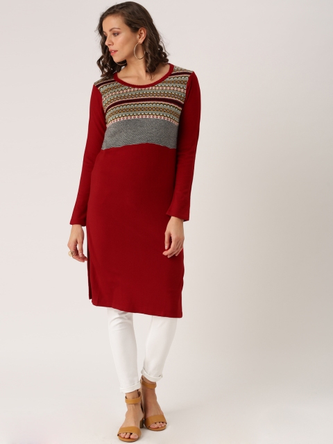 

IMARA Women Red Knitted Winter Kurta