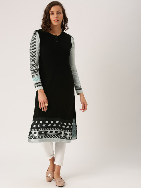 

IMARA Women Black Knitted Winter Kurta