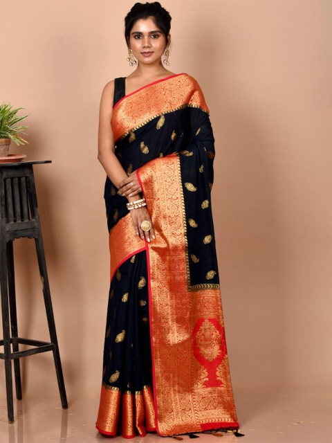 

AllSilks Black & Red Paisley Zari Silk Blend Saree