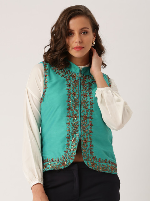 

IMARA Women Green Embroidered & Embellished Tailored Jacket