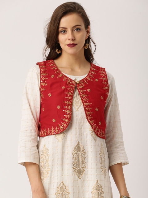 

IMARA Women Red Embroidered Ethnic Jacket
