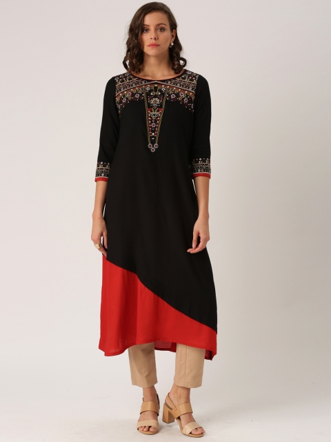 

IMARA Women Black & Red Yoke Design A-Line Kurta