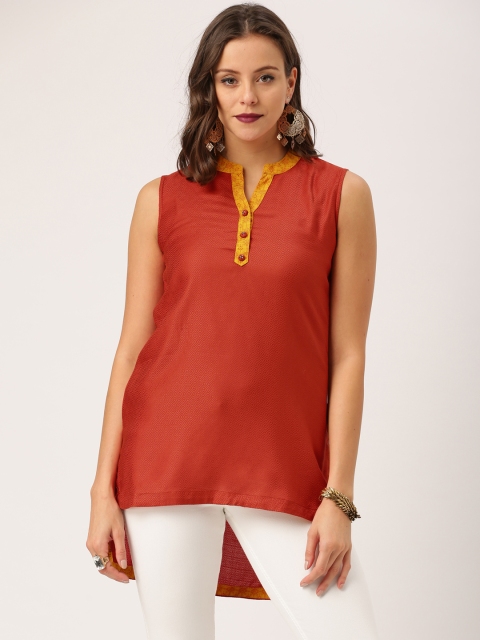 

IMARA by Women Rust Orange Self-Design High-Low Top