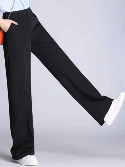 

BROADSTAR Women Black Solid Loose Fit Formal Trousers