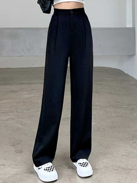 

BROADSTAR Women Black Solid Loose Fit Formal Parallel Trousers