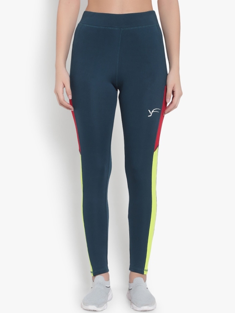 

YOU FOREVER Women Blue & Red Patterned Rapid Dry Sportswear Tights