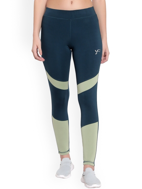 

YOU FOREVER Women Navy Blue & Olive Green Colourblocked Tights