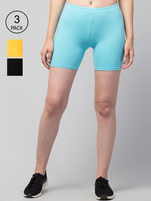 

Apraa & Parma Women Pack of 3 Slim Fit Cotton Cycling Shorts, Turquoise blue
