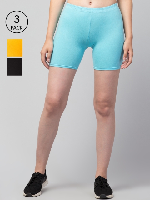 

Apraa & Parma Women Pack of 3 Slim Fit Cotton Cycling Shorts, Turquoise blue