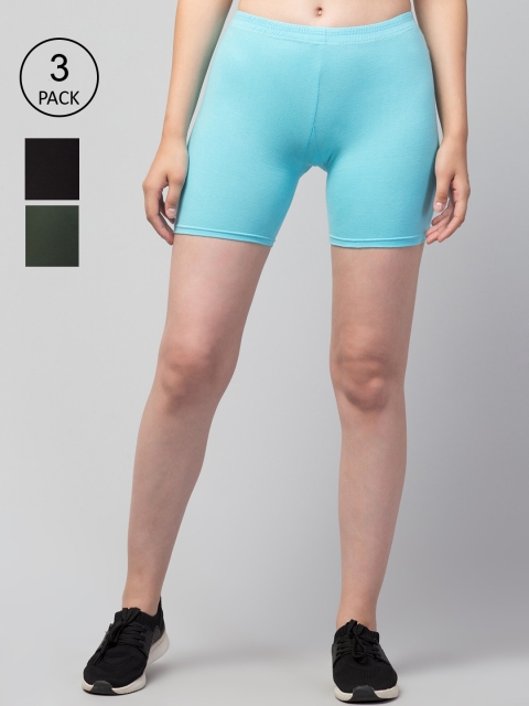 

Apraa & Parma Women Pack of 3 Slim Fit Cotton Cycling Shorts, Turquoise blue
