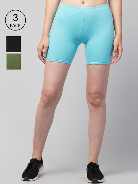 

Apraa & Parma Women Pack of 3 Slim Fit Cotton Cycling Shorts, Turquoise blue