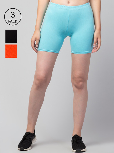 

Apraa & Parma Women Pack of 3 Slim Fit Cotton Cycling Shorts, Turquoise blue