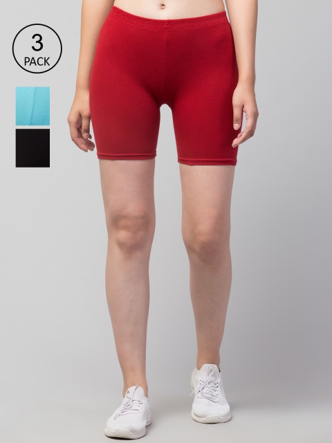 

Apraa & Parma Women Pack of 3 Slim Fit Cotton Cycling Shorts, Turquoise blue