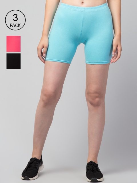 

Apraa & Parma Women Pack of 3 Slim Fit Cotton Cycling Shorts, Turquoise blue