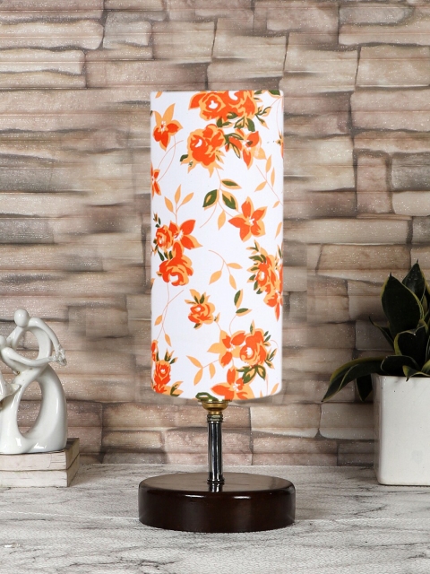 

Devansh White & Brown Printed Cotton Table Lamp With Wood Base