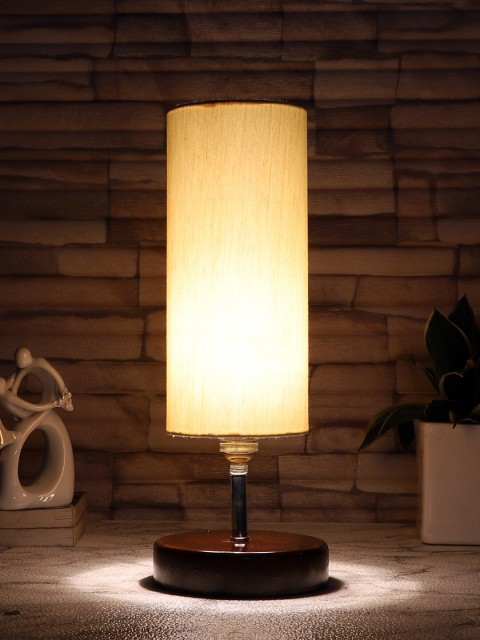 

Devansh Off White Cotton Table Lamp With Wood Base