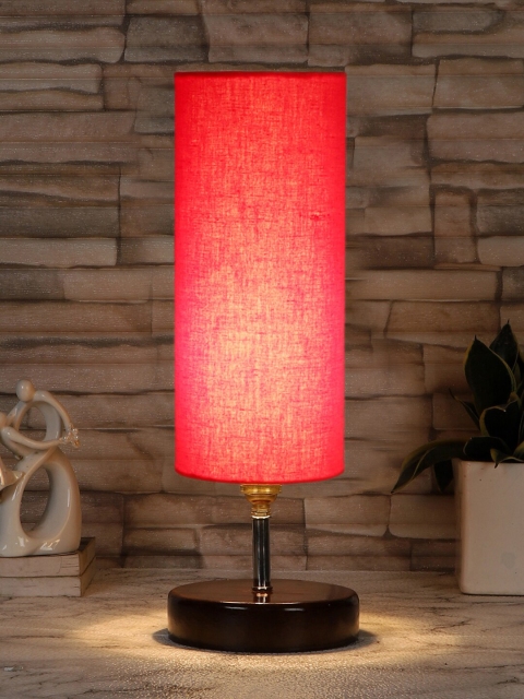 

Devansh Red Cotton Table Lamp With Wood Base