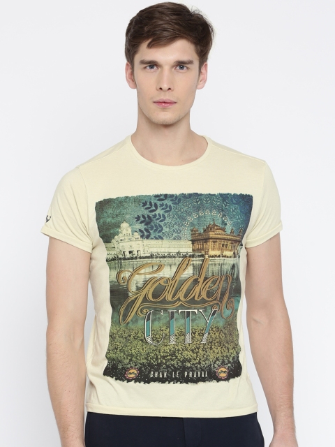 

Solly Jeans Co. Men Yellow Printed Round Neck T-shirt