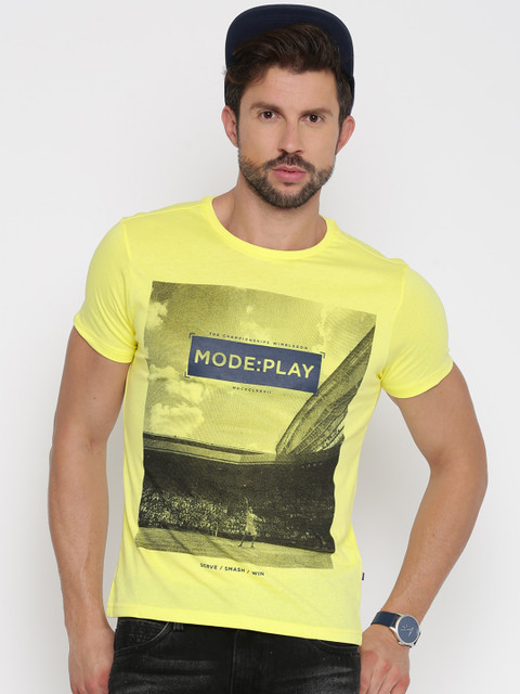 

Solly Sport by Allen Solly Men Yellow Printed Round Neck T-shirt
