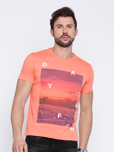 

Solly Sport by Allen Solly Men Peach Printed Round Neck T-shirt