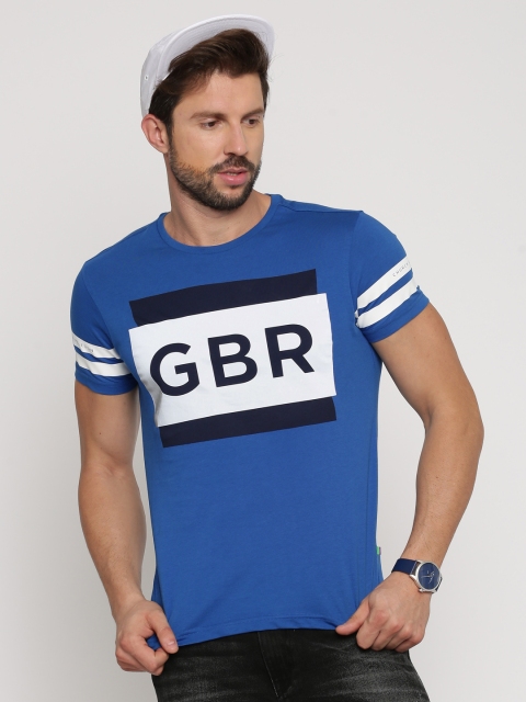

Solly Sport by Allen Solly Men Blue Printed Round Neck T-shirt