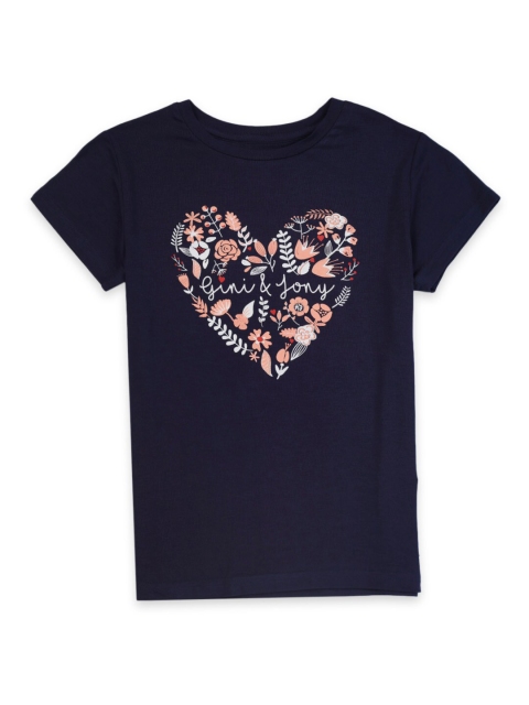 

Gini and Jony Navy Blue & Pink Pure Cotton Floral Print Top