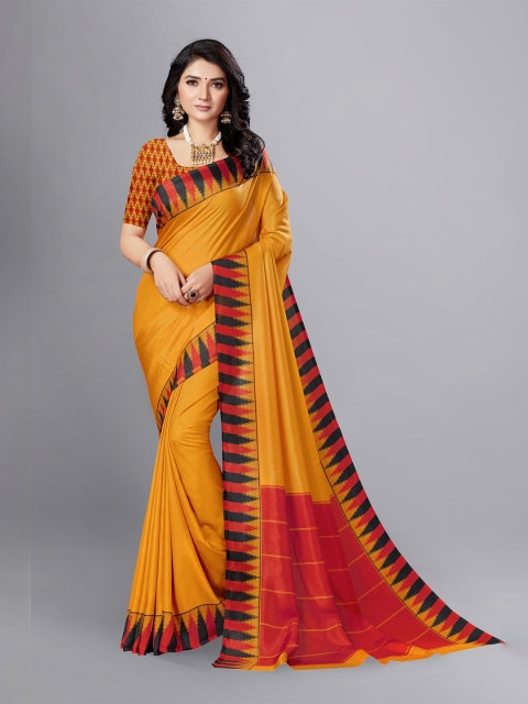 

VIMLA Yellow & Black Printed Border Mysore Silk Saree