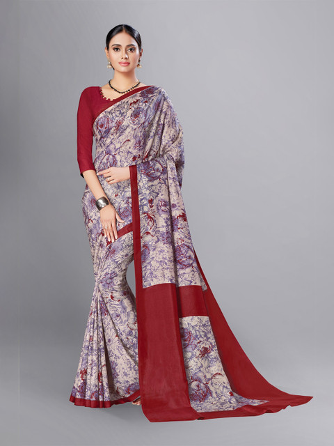 

VIMLA Maroon & Purple Floral Printed Art Silk Mysore Silk Saree